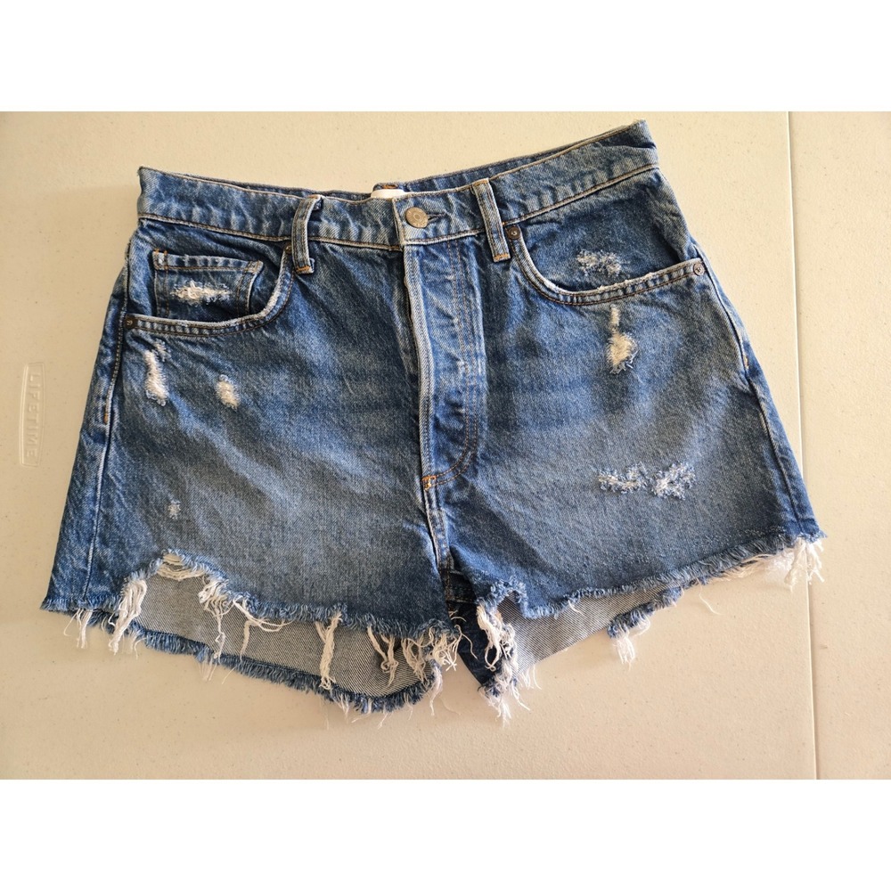 Boyish The Cody High-Rise Cut Off Distressed Denim Shorts Top Five Wash Size 28 - Picture 2 of 13